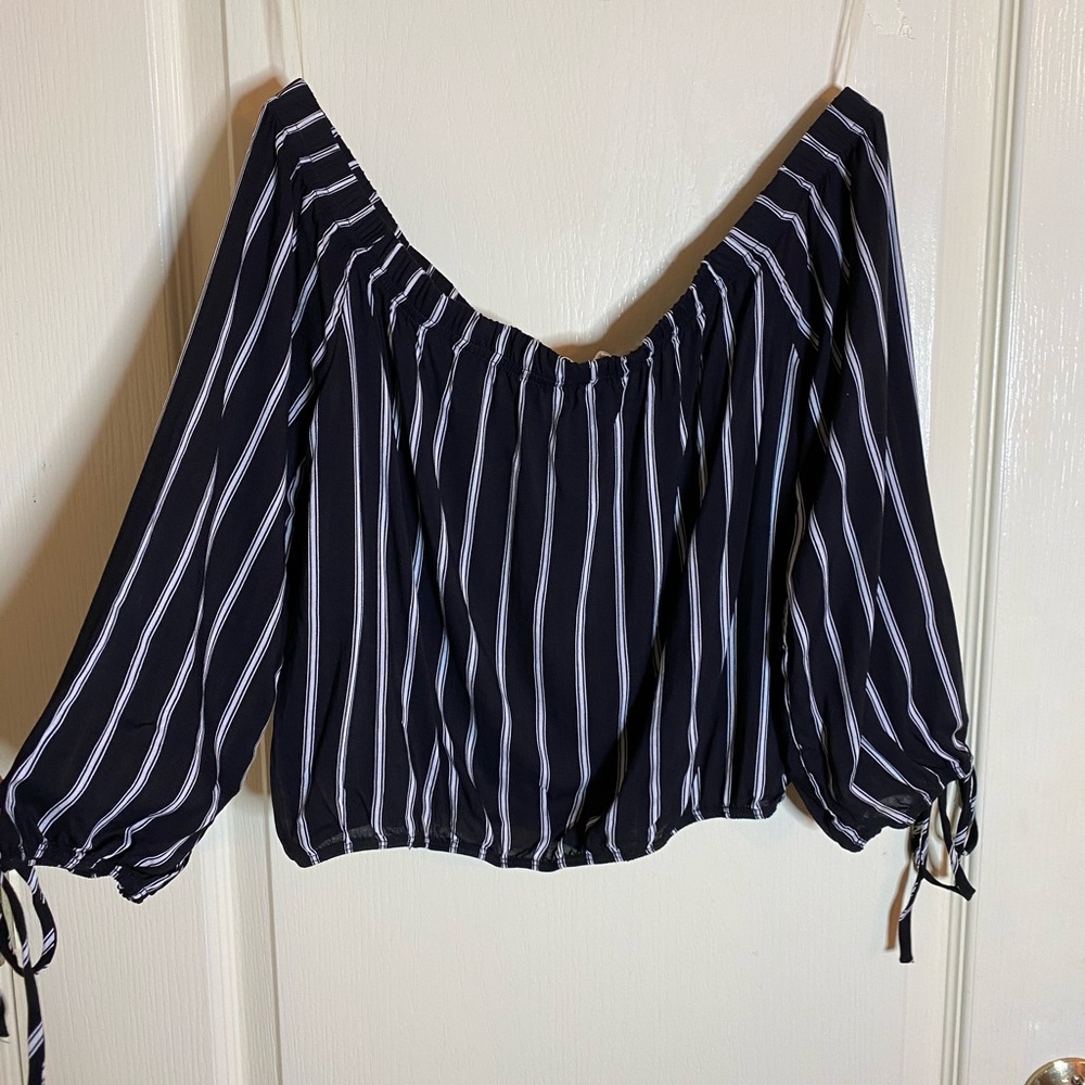 Black and White Striped Cropped Off the Shoulder